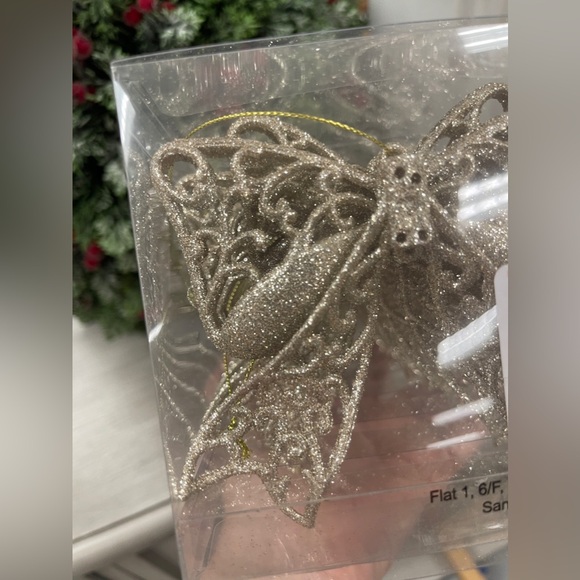 Christian Siriano Gold Glitter Ribbon Bow Christmas Tree Ornaments Set of 6 NWT - Picture 4 of 5